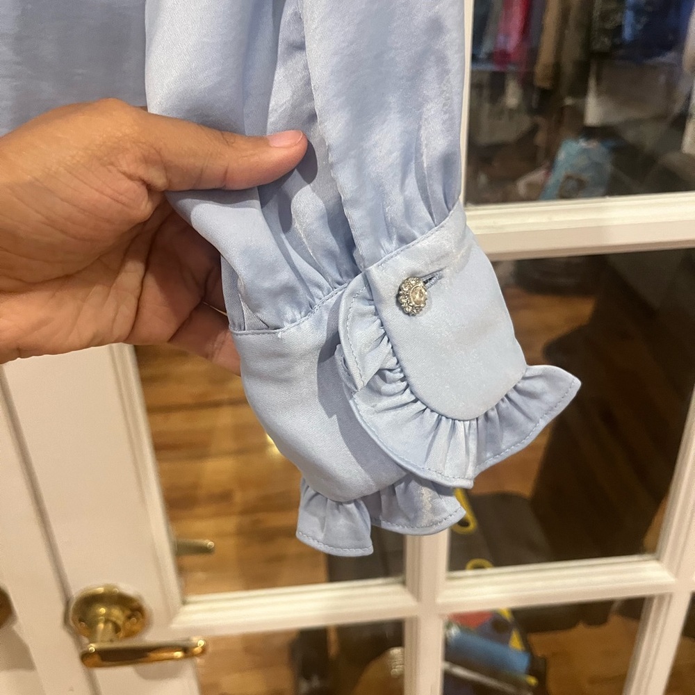 Zara Light Blue Ruffled Blouse - Picture 3 of 4